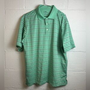 PGA Tour Men’s Green Business Casual Striped Activewear Polo Shirt Size Large